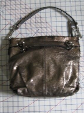 Coach satchel and shoulder brown metallic leather handbag